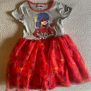 Ladybug Kids Dress - Red and Gray. Size 7/8